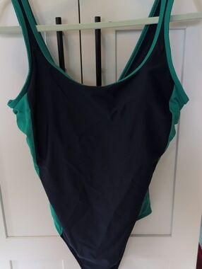 Lands End Teal & Navy One-Piece Swimsuit Sz L